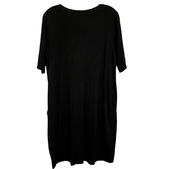 EILEEN FISHER Black Tencel Lyocell Short Sleeve Crew Neck Pockets Midi Dress M - Picture 7 of 7